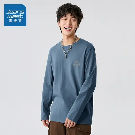 JR真维斯男女同款山系印花长袖T恤2025秋季新品圆领纯棉男生上衣图片
