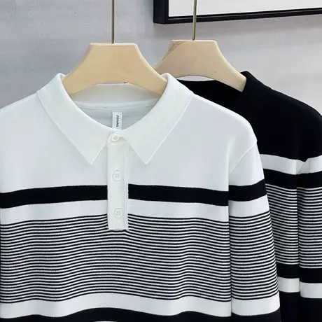 撞色条纹polo领套头针织衫男商务休闲23秋冬季新款韩版毛衣男外套商品大图