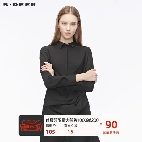 sdeer 📛圣迪奥 📜女装时尚个性翻领暗门襟创意裁剪纯黑衬衫S19480511商品大图