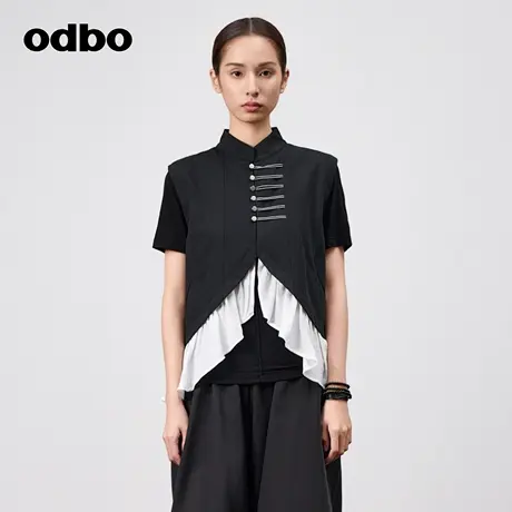 odbo/欧迪比欧复古立领拼接中式马夹女夏季设计感中国风百搭马甲商品大图