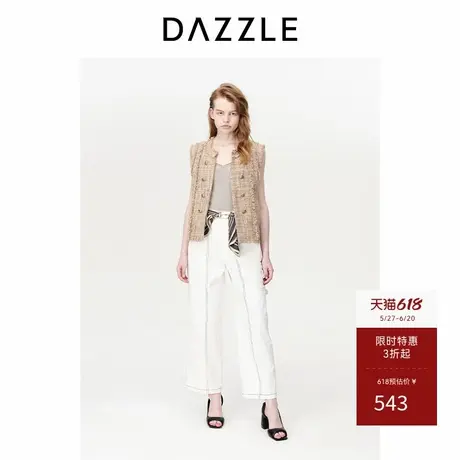 DAZZLE地素奥莱白色休闲裤春秋装丝巾腰带装饰撞色长裤女商品大图