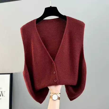 时髦毛衣马夹开衫纯色秋季新款针织背心马甲叠穿坎肩百搭V领女装商品大图