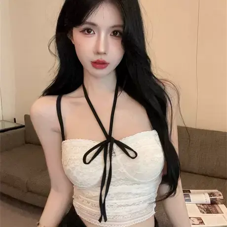 纯欲风性感蕾丝花边打底小吊带背心女早秋带胸垫内搭短款修身上衣图片