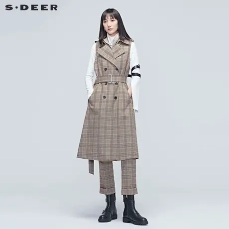 【勿上架】sdeer圣迪奥2020秋季新品格纹收腰无袖马甲女S20381602图片