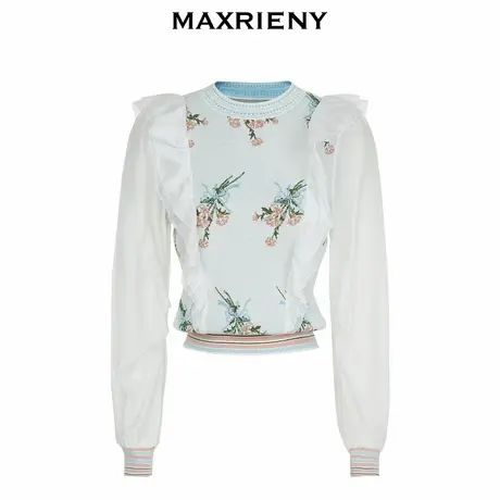 【奥莱】MAXRIENY田园拼接套头针织修身上衣图片