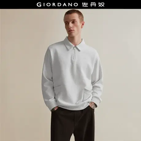 设计师款佐丹奴卫衣男新款双面布双口袋翻领半拉链上衣男18025804图片