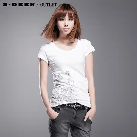 sdeer圣迪奥2014夏装女墨色莲蓬基础款短袖T恤3280175图片