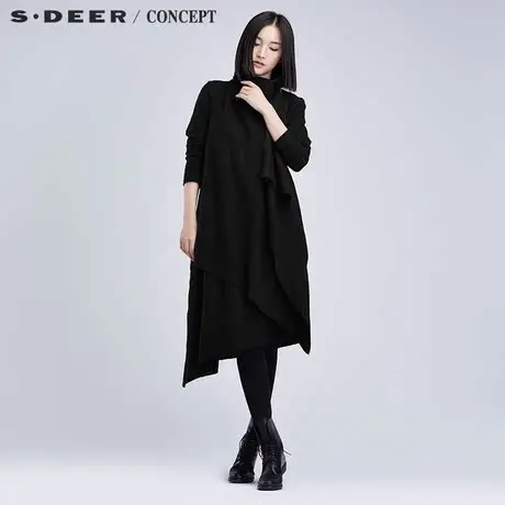 sdeer圣迪奥毛呢风衣 先锋中性斜搭片装饰上衣S16381845图片