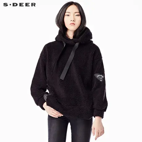 【专】sdeer圣迪奥2017秋新品街头纯色抽绳连帽卫衣外套S17362293图片