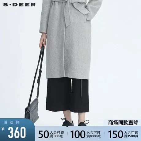 sdeer圣迪奥冬季女装复古暗条纹飘带拼接阔腿休闲长裤S20480821图片