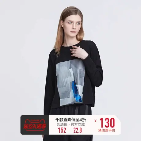 sdeer圣迪奥秋装圆领撞色胶花黑色基本款长袖T恤S22180215图片