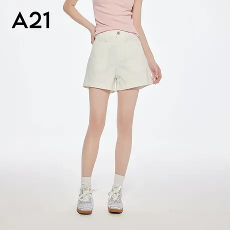 a21女黑色白色短裤夏季新款简约休闲裤宽松显瘦高腰阔腿裤子图片