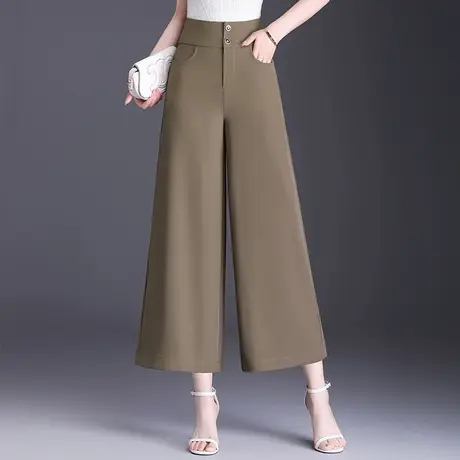 时尚冰凉丝阔腿八分裤女夏季2025新款高腰通勤垂感显瘦直筒休闲裤商品大图