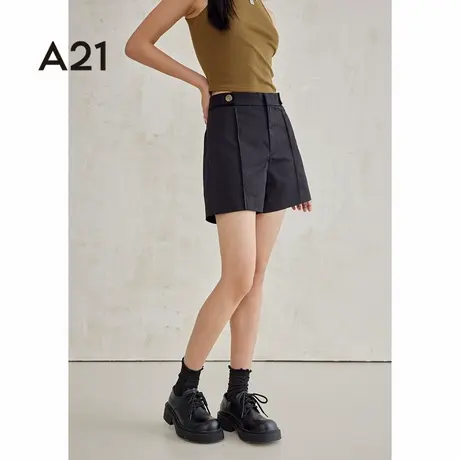 A21女装小直筒梭织短裤休闲简约宽松气质西装三分裤商品大图