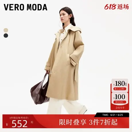 Vero Moda风衣24秋季新款风衣直筒长款连帽腰带设计感324321014商品大图