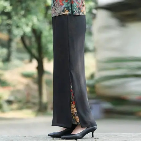 筠雅夏季新款中国风黑色复古改良直筒裤新中式女装休闲裤子24R533商品大图