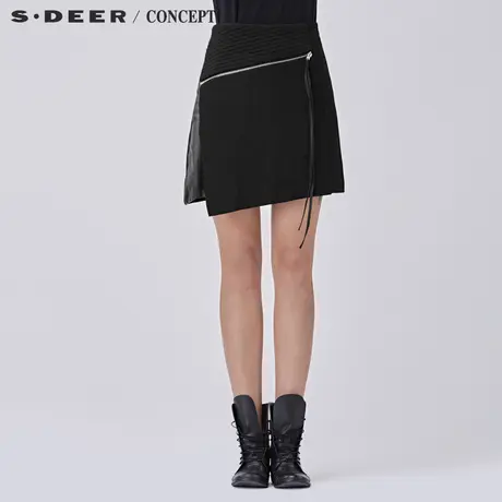 s.deer【新品】圣迪奥女装设计感搭片拼接半身短裙S16481392商品大图