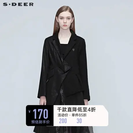 sdeer圣迪奥秋女装不规则拼接休闲黑色短款西装外套S20382201🐗商品大图