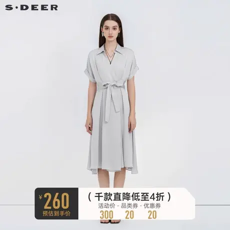 sdeer圣迪奥衬衫裙春秋装V领收腰气质通勤高级感连衣裙S223Z12G9💳商品大图