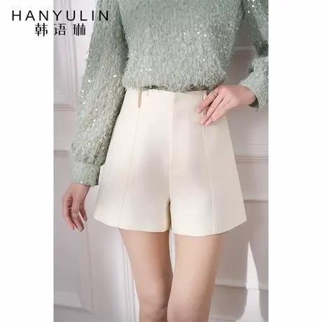 韩语琳 白色a字短裤女2025新款春夏高级感气质宽松小个子短款裤子商品大图