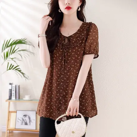 大码女装2025新款夏季中长款大码胖mm巨显瘦上衣时髦减龄雪纺衫女商品大图