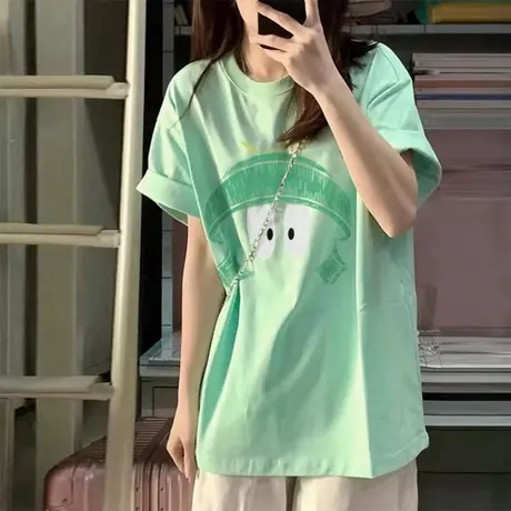 童趣风趣味印花短袖T恤女2025夏季新款宽松纯棉打底衫韩版上衣潮商品大图