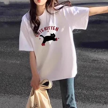 胖mm大码欧美高街女短袖t恤宽松ins潮嘻哈遮肚ins潮减龄chic上衣图片