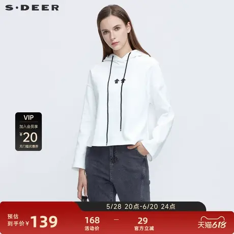 【sdeer奥莱】圣迪奥女装运动连帽印花宽松短款白色卫衣S21162217图片