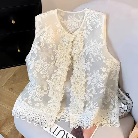 国风新中式蕾丝刺绣马甲背心女2025新款夏季外搭上衣薄款马夹外套商品大图