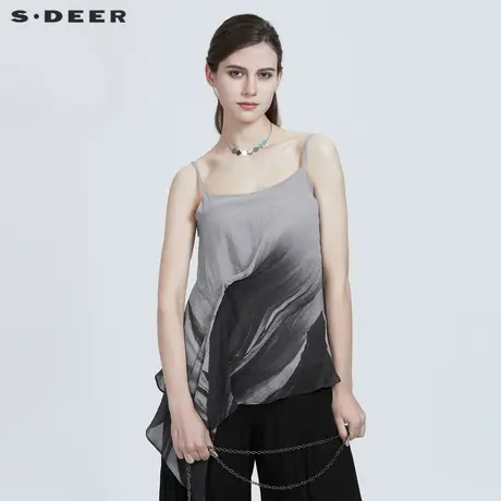 sdeer圣迪奥女装夏装文艺晕染印花不规则吊带S21281501商品大图