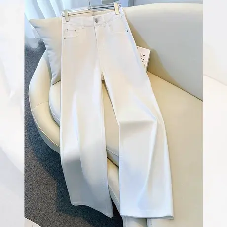 拉夏贝尔高级感白色阔腿牛仔裤女夏薄款2025新款高腰九分直筒裤图片