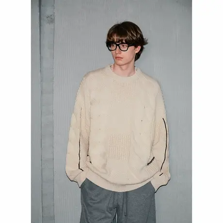 Lilbetter复古粗针立体绞花多种织法套头毛衣秋男女同款休闲上衣图片