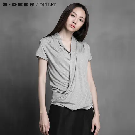 sdeer【上新】圣迪奥女装搭片皱褶设计感T恤S13280180图片