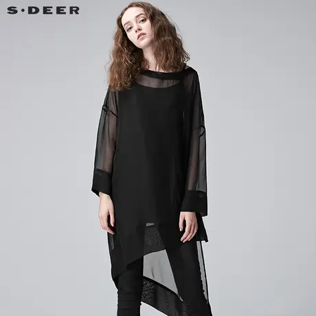 sdeer圣迪奥2019夏装中袖雪纺不规则防晒吊带衬衫两件套S17260501图片
