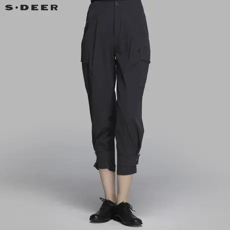 sdeer圣迪奥春季宽松口袋黑色通勤收口休闲九分长裤女S20180817图片