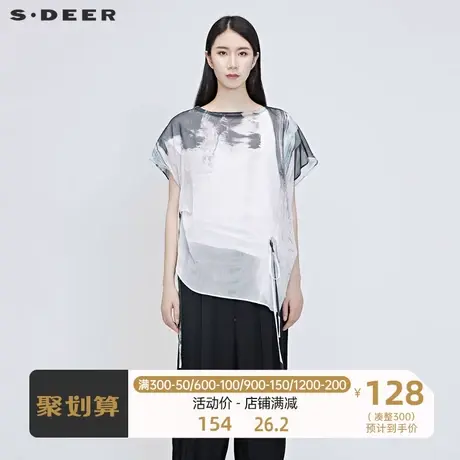 sdeer圣迪奥短袖t恤 女蝙蝠袖雪纺短款上衣女短款女夏S20280419图片