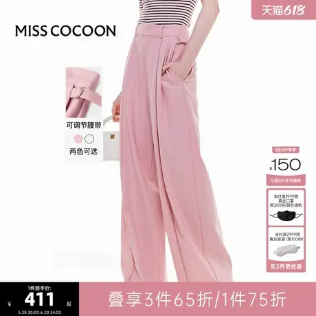 可可尼COCOON2024秋冬新款再生环保面料高腰阔腿褶皱感休闲长裤女商品大图