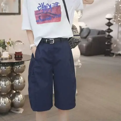 短裤女2025夏季薄款高腰宽松显瘦工装五分裤纯色休闲口袋阔腿中裤图片