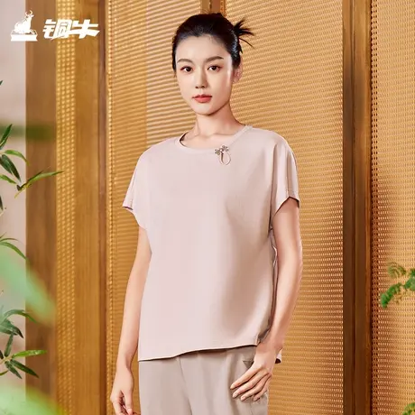 铜牛波纹棉中式圆领连袖女衫 2025春夏新款休闲T恤女宽松VS355商品大图