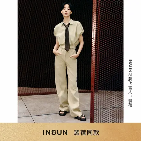 「裴蓓同款」INSUN恩裳2025夏季松弛感截短式廓形连袖衬衫商品大图
