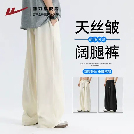 回力天丝休闲男裤夏季慵懒风宽松直筒阔腿裤冰丝垂坠感速干长裤H图片