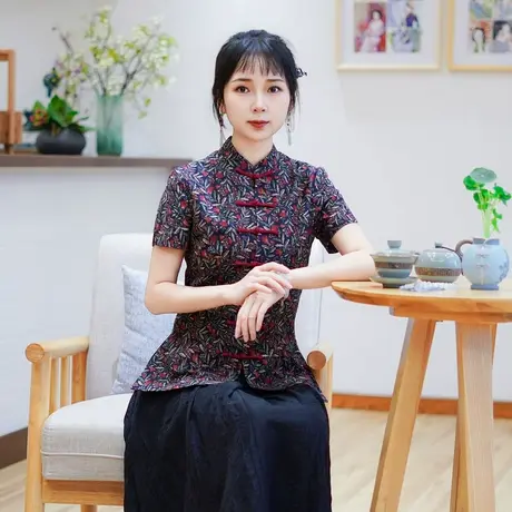 筠雅夏季新款中国风古典唐装上衣女修身显瘦夏日新中式穿搭24J203商品大图