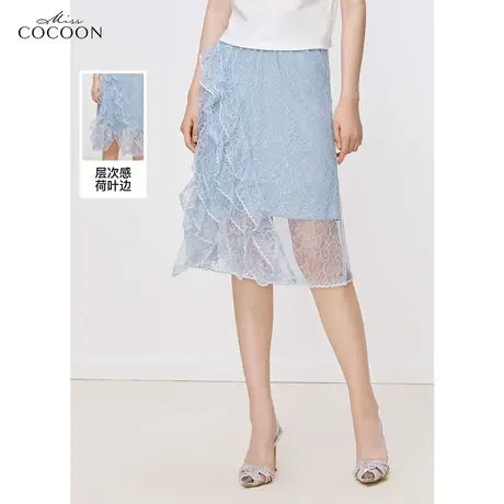 miss COCOON荷叶边蕾丝半身裙女2023夏装新款设计感小众气质裙子图片