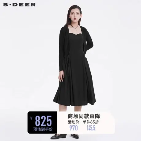 sdeer圣迪奥春秋针织开衫吊带裙子两件套黑色连衣裙女S221Z1295商品大图