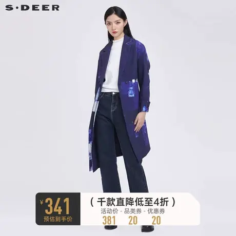 sdeer圣迪奥秋装涂鸦印花不规则长款风衣外套女S22181812🥞商品大图