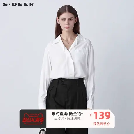 sdeer圣迪奥女装简约翻领不规则白色长袖衬衫S22160506📏商品大图