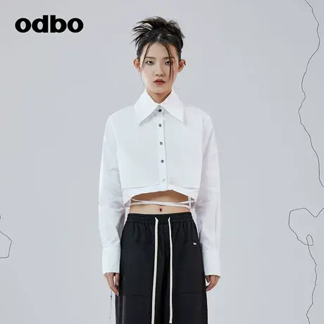 odbo/欧迪比欧甜辣齐腰绑带衬衫短款精致露脐装小心机小众设计潮图片