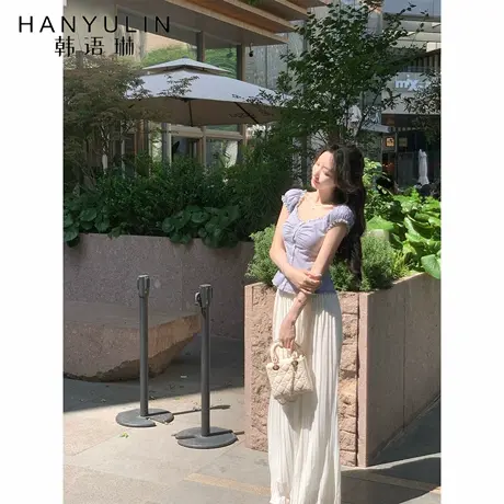 韩语琳 韩系蓝色条纹上衣女2025夏季新款女通勤百搭收腰显瘦衬衫商品大图