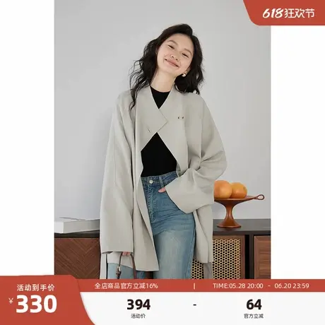 嘉茱莉高级感风衣外套女2025春季新款中长款上衣外套英伦风大衣图片