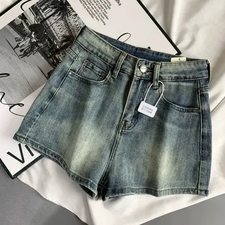 韩版简约高腰牛仔短裤女2025春季新款辣妹弹力包臀百搭a字热裤子商品大图